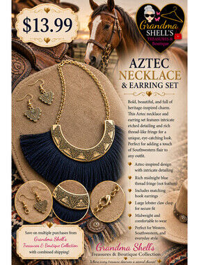 Southwesten Azteck Necklace & Earrings Set Bohemian Silver Tone